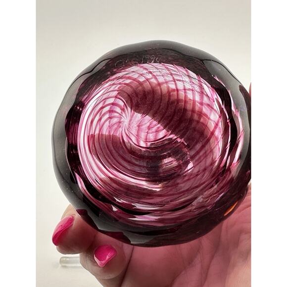 Vintage CMG signed 1994 Pink/Red Swirl Hand Blown Glass Perfume Bottle 3.75" - Picture 7 of 9